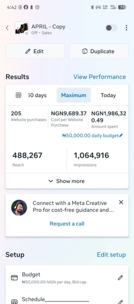 NGOZI BERNARD FACEBOOK ADS RESULT